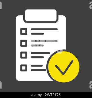 Month planning, to do list, time management with check mark vector solid icon on dark background. Graph symbol for fitness and weight loss web site an Stock Vector