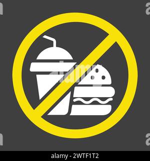 No fast food and drink vector solid icon on dark background. Graph symbol for fitness and weight loss web site and apps design, logo, app, UI Stock Vector