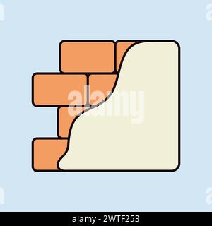Brick wall with plaster or plastering isolated icon. Construction, repair and finishing works, vector design and illustration Stock Vector