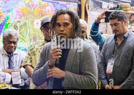 Paris, France. 29th Feb, 2024. Christian Karembeu speaks during the 60th international agricultural show at the Exhibition Center in Paris, France. Stock Photo