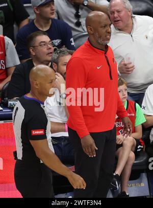 New Orleans, USA. 16th Mar, 2024. Portland Trail Blazers head coach Chauncey Bills discuss a call with a referee during a NBA contest at the Smoothie King Center in New Orleans, Louisiana on Saturday, March 16, 2024. (Photo by Peter G. Forest/SipaUSA) Credit: Sipa USA/Alamy Live News Stock Photo