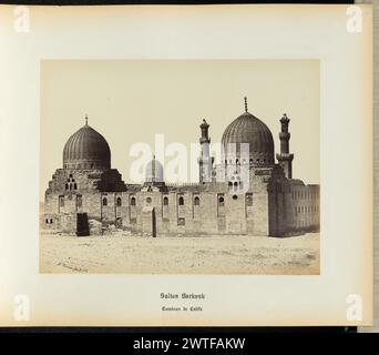 Mosque of Sultan Barquq. Wilhelm Hammerschmidt, photographer (German, born Prussia, died 1869) 1860s An exterior view of the Mosque of Sultan Barquq, located at the tombs of Caliphs. The Mosque is viewed from the desert outside and the entire enclosed courtyard and the domes of the Mosque are visible. (Recto) upper right, in pencil: '17'; (Verso) lower left, in pencil: 'A 32 29 (hamm)' Stock Photo
