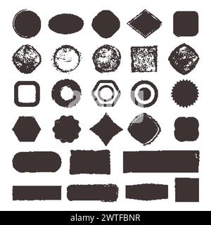 Scratched badges. Empty geometrical shapes in grunge style recent vector stickers templates Stock Vector