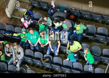 London, Canada. 17th Mar, 2024. London Ontario Canada. March 17 2024, The London Lightning defeat the Kitchener Titans 118-114 in regulation on St. Patrick's Day. Green crowd on St. Patrick's day. Credit: Luke Durda/Alamy Live News Stock Photo