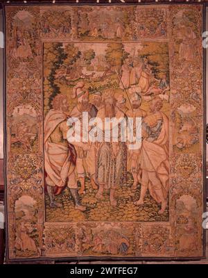 Priam, king of Troy with generals ; Judgement of Paris. Aerts, Nicaise (the Younger) (Netherlandish (after 1600), act.1613-d. ca.1629) (workshop) [weaver] c. 1600-1620 Tapestry Dimensions: H 10'10' x W 8'8' Tapestry Materials/Techniques: wool & silk Culture: Flemish Weaving Center: Brussels Ownership History: Given by King Louis XIII of France to Francesco Barberini, Papal legate to the French Court, for his uncle, Urban XVIII; recorded in the Barberini Palace inventory made by Cardinal Carlo Barberini in Rome on 10/25/1695. Ffoulke coll., 1889. French & Co. purchased from C. M. F. [Charles M. Stock Photo