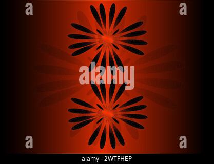 abstract pattern with flowers on a dark red background Stock Vector