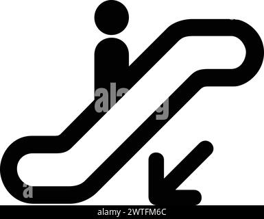 Escalator down flat icon for web. Simple escalator elevator sign web icon silhouette with invert color. Escalator going up and down solid black icon v Stock Vector