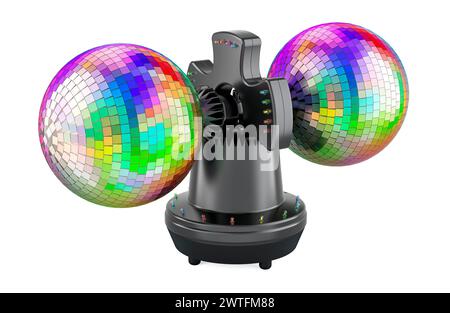 Rotating Double Ball Mirror Strobe. Disco roto balls, 3D rendering isolated on white background Stock Photo