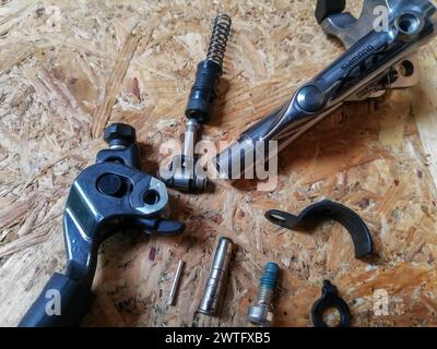 Top view of Shimano XTR mountain bike brake lever Stock Photo