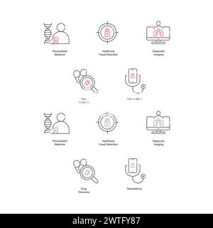 AI Benefits in Medicine Vector Icons Improving Treatment and Efficiency Stock Vector
