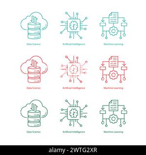 Comparing Data Science AI ML Vector Icons Essential Visual Reference Stock Vector