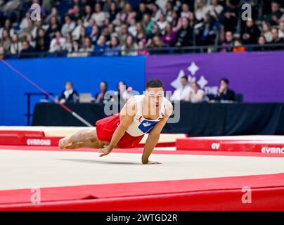 Liverpool, England, UK. 17th Mar, 2024. Joe FRASER in the Mens Floor Final during the British Gymnastics Championships at the M&S Bank Arena, Liverpool, England, UK. Credit: LFP/Alamy Live News Stock Photo