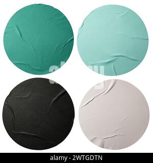 Round green, black and white paper stickers isolated on white background with clipping path Stock Photo