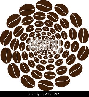 Abstract texture in the shape of a circle made of coffee beans of different sizes moving in a spiral. Greetings or cards design concept. Isolate. EPS. Vector for posters, banners, billboards or web Stock Vector