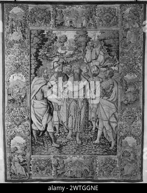 Priam, king of Troy with generals ; Judgement of Paris. Aerts, Nicaise (the Younger) (Netherlandish (after 1600), act.1613-d. ca.1629) (workshop) [weaver] c. 1600-1620 Tapestry Dimensions: H 10'10' x W 8'8' Tapestry Materials/Techniques: wool & silk Culture: Flemish Weaving Center: Brussels Ownership History: Given by King Louis XIII of France to Francesco Barberini, Papal legate to the French Court, for his uncle, Urban XVIII; recorded in the Barberini Palace inventory made by Cardinal Carlo Barberini in Rome on 10/25/1695. Ffoulke coll., 1889. French & Co. purchased from C. M. F. [Charles M. Stock Photo