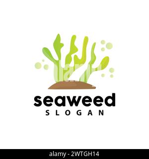 Seaweed Logo, Underwater Plant Vector, Simple Leaf Design, Illustration Template Symbol Icon Stock Vector