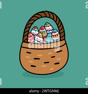Easter eggs in basket hand drawn. Vector illustration Stock Vector