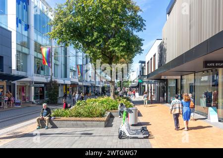 Pedestrianised street scene, Cashel Street, Christchurch Central, Christchurch, Canterbury, New Zealand Stock Photo