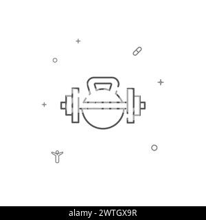 Kettlebell and dumbbell simple vector line icon. Symbol, pictogram, sign isolated on white background. Editable stroke. Adjust line weight. Stock Vector