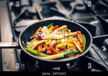 Healthy roasted vegetables in the cooking pan Stock Photo