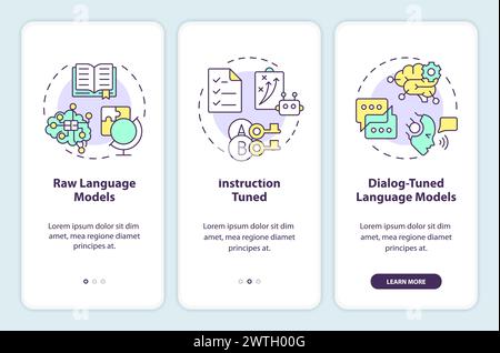 Large language models types onboarding mobile app screen Stock Vector