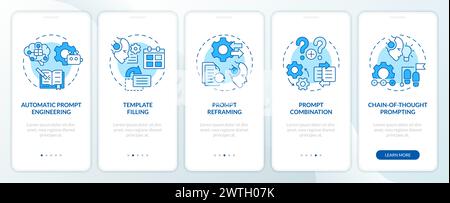 Prompt engineering techniques blue onboarding mobile app screen Stock Vector