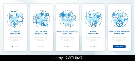 Prompt engineering strategies blue onboarding mobile app screen Stock Vector