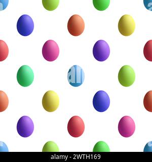 Seamless Rainbow Colored Easter Egg Pattern on white background Stock Photo