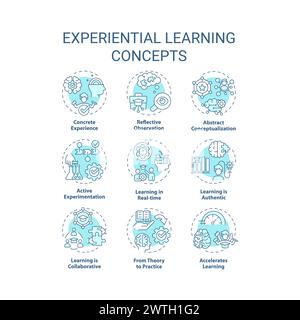 Experiential learning soft blue concept icons Stock Vector