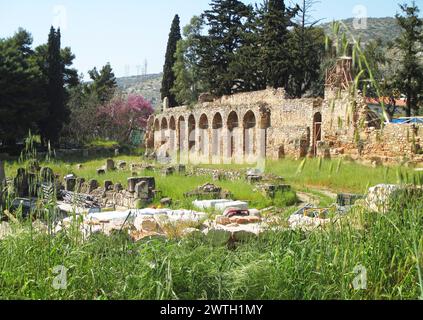 Courtyard of Dafni Monastery, UNESCO Wrld Heritage Site in the Suburb of Athens, Greece Stock Photo