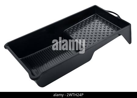 Black plastic painting tray for roller isolated on white background Stock Photo