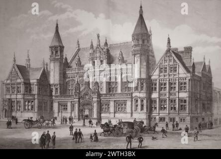 The new law courts in Birmingham, England, the foundation stone of which was laid by Queen Victoria, 1887.  From The London Illustrated News, published March 26, 1887. Stock Photo