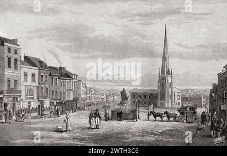 The Bull Ring with St. Martin's Church, Birmingham, England, seen here in 1812.  From The London Illustrated News, published March 26, 1887. Stock Photo