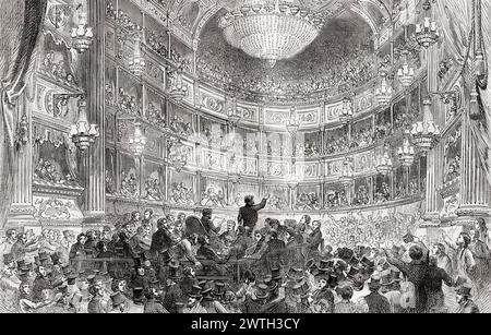 A meeting of the Anti-Corn Law League in a Drury Lane theatre, London in the 19th century.  The Corn Laws  were taxes on imported grain introduced in 1815, the League was responsible for turning public and elite opinion against the laws.  From Cassell's Illustrated History of England. Stock Photo