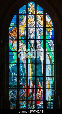 Stained glass window God the Father by Stanislaw Wyspianski, Church of St. Francis of Assisi, Franciscans, Krakow, Poland, Krakow, Poland Stock Photo