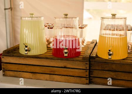 Assorted glass jars of lemonade Stock Photo