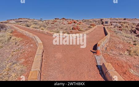 Trail divide in the Giant Logs Trail at Petrified Forest AZ Stock Photo