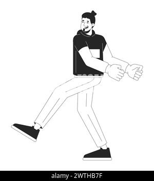 Happy young man dancing black and white 2D line cartoon character Stock Vector