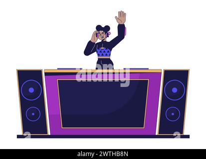African american dj at console 2D linear cartoon character Stock Vector