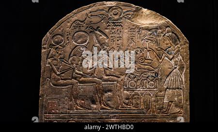 A closeup of an ancient Egyptian carvings on an old stone Stock Photo