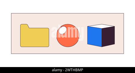Folder and geometrical shapes 2D linear cartoon objects Stock Vector