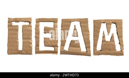 A word "TEAM" crafted from a cardboard on white background with clipping path Stock Photo