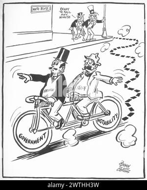 Cartoon - Bicycle Built for Two. John Collins (1917-2007) Stock Photo