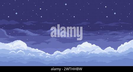 Pixel art night sky background with stars and clouds. Retro video ...