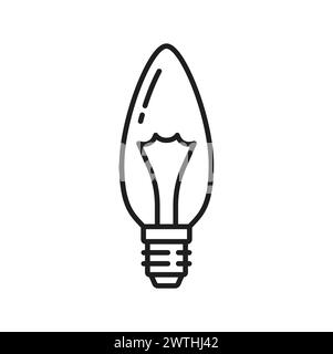 Incandescent candle light bulb, LED lamp line icon. Classic lightbulb with wire filament and E14 socket, energy efficient LED lamp, modern illumination technology outline vector pictogram or icon Stock Vector