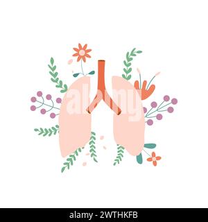 Lung with flowers. Vector flat illustration. Stop smoking. Stock Vector