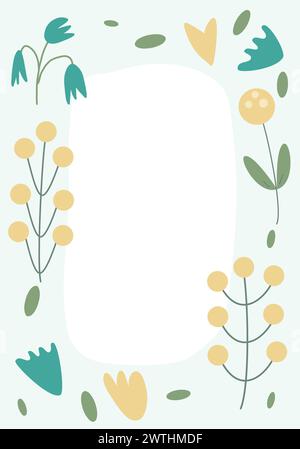 Floral frame background with copy space. Flower abstract border banner template. Cover with decoration. Vector flat illustration. Stock Vector