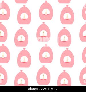 Scented home decor candles seamless pattern. Aroma spa pink accessories endless background. Vector cartoon flat illustration. Stock Vector