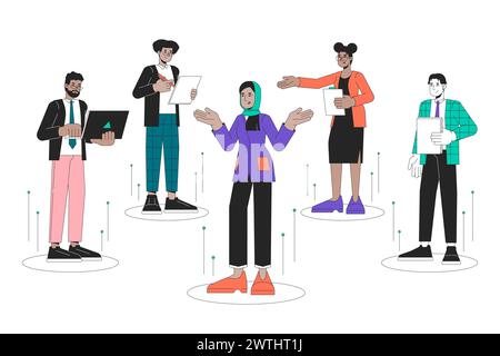 Career team start up 2D linear illustration concept Stock Vector