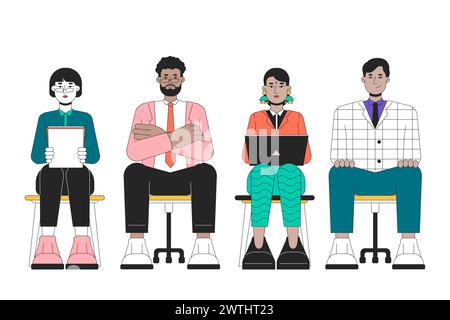 Diverse candidates job seeking line cartoon flat illustration Stock Vector